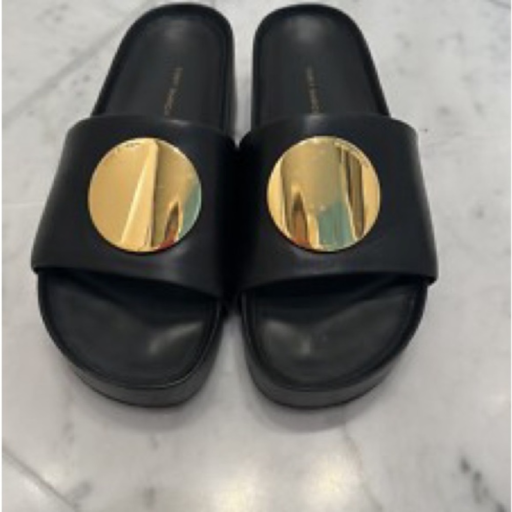 Tory Burch Womens Size 8 1/2 Patos Slides Perfect Black Sandals Leather Platform
